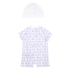 Paarse Katoenen Romper en Hoed Set