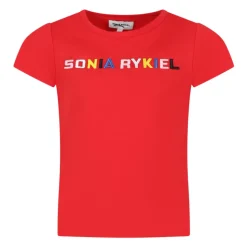 Rode Katoenen T-shirt met Hartvormige Halslijn