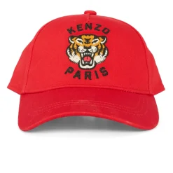 Rode Katoenen Twill Tijger Geborduurde Hoed
