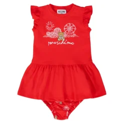 Rode Kortemouw Jurk met Teddybeer Print