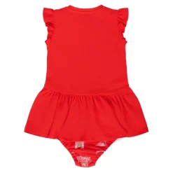 Rode Kortemouw Jurk met Teddybeer Print