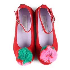 Rode Suède Balletflats met Pompom