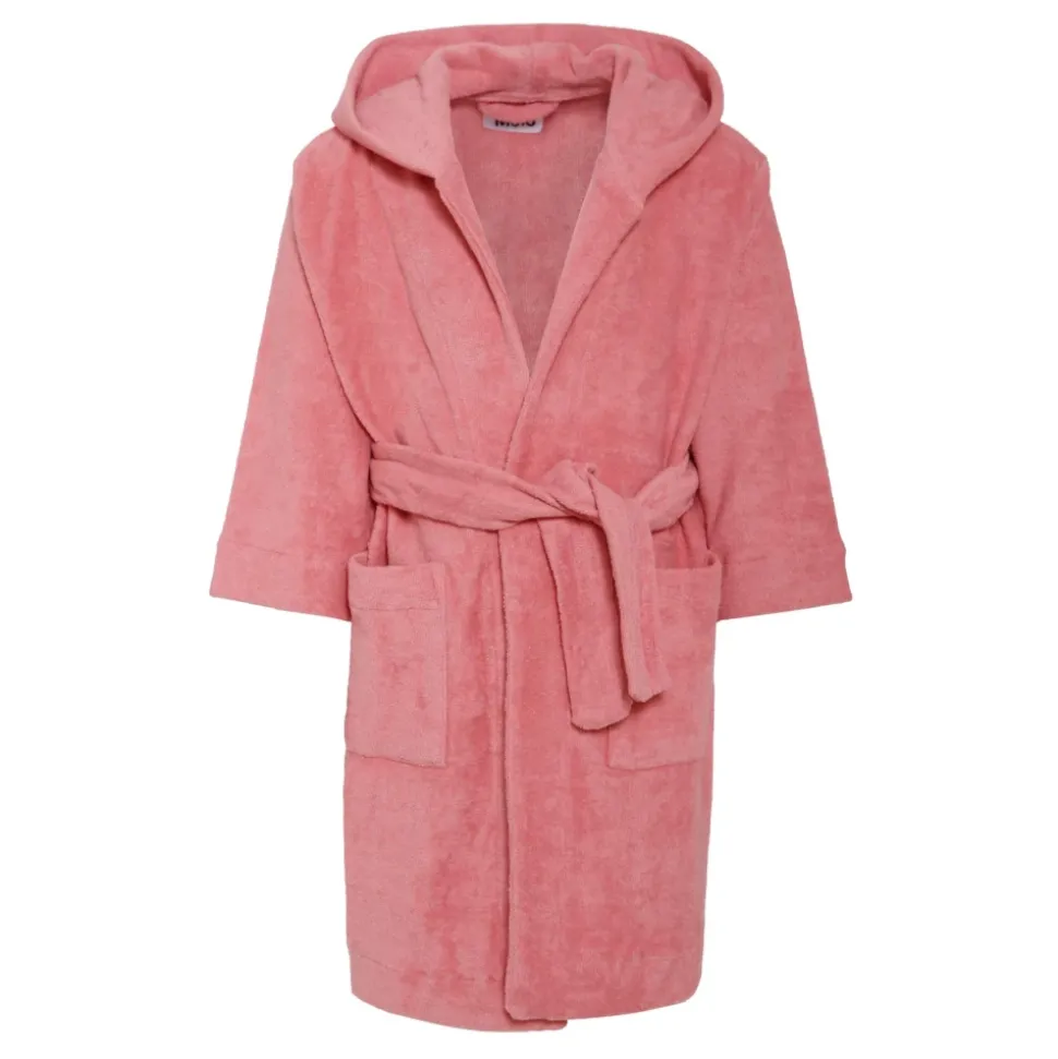 Roze Badjas van badstof met capuchon en zakken