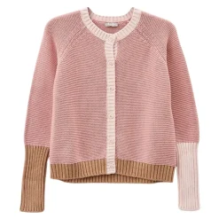 Roze Gebreide Vest met Bruine Details