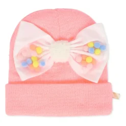 Roze Geribbelde Gebreide Muts met Strik