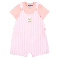 Roze Gestreepte Tuinbroek met T-shirt