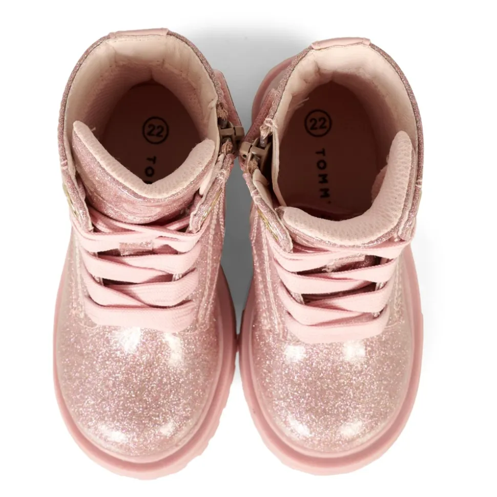 Roze Glitter Biker Boots met Logo