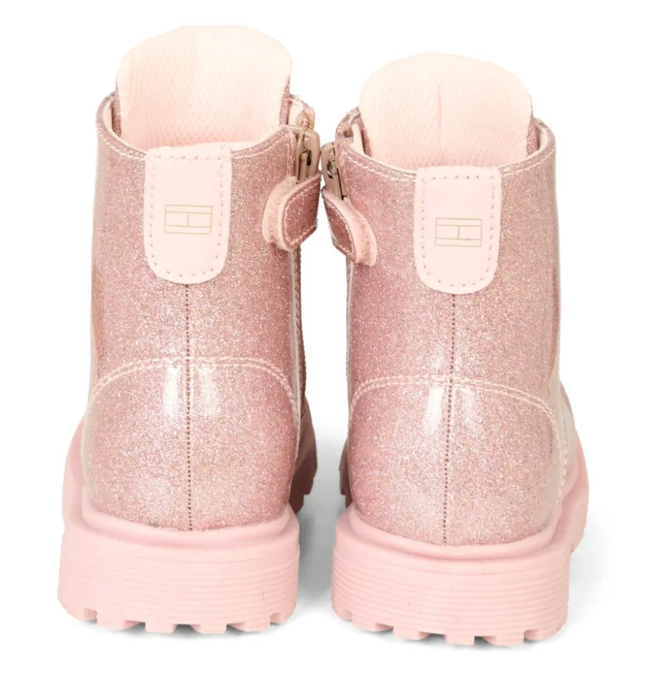 Roze Glitter Biker Boots met Logo