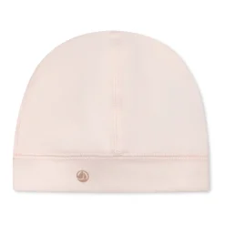 Roze katoenen pasgeboren mutsen met logo