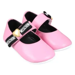 Roze leren ballerina schoenen met strik