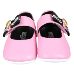 Roze leren ballerina schoenen met strik
