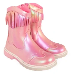 Roze Metallic Franje Enkellaarzen