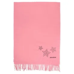 Roze sjaal met franjes en gestippelde sterren