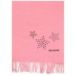 Roze sjaal met franjes en gestippelde sterren