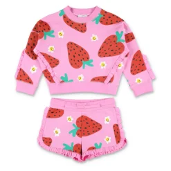 Roze Sweatshirt en Short Set met Aardbeienprint
