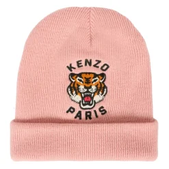 Roze Tijger Logo Katoenen Beanie Hoed