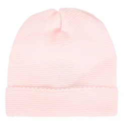 Roze wollen pasgeboren mutsen met geborduurd detail