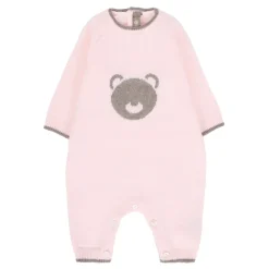 Roze wollen romper met berenversiering