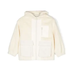 Shearling Jas met Capuchon Crème Wit