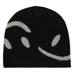 Smiley Zwarte Wollen Blend Beanie Hoed