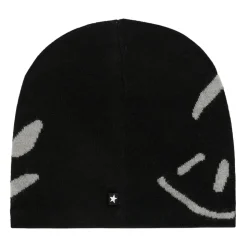 Smiley Zwarte Wollen Blend Beanie Hoed