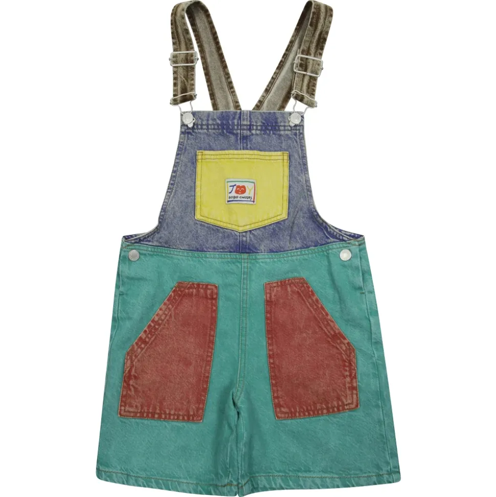 Smiling Color Block Denim Dungaree