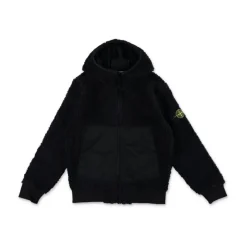 Stone Island Compass Motif Zwarte Sweater Fleece Textuur