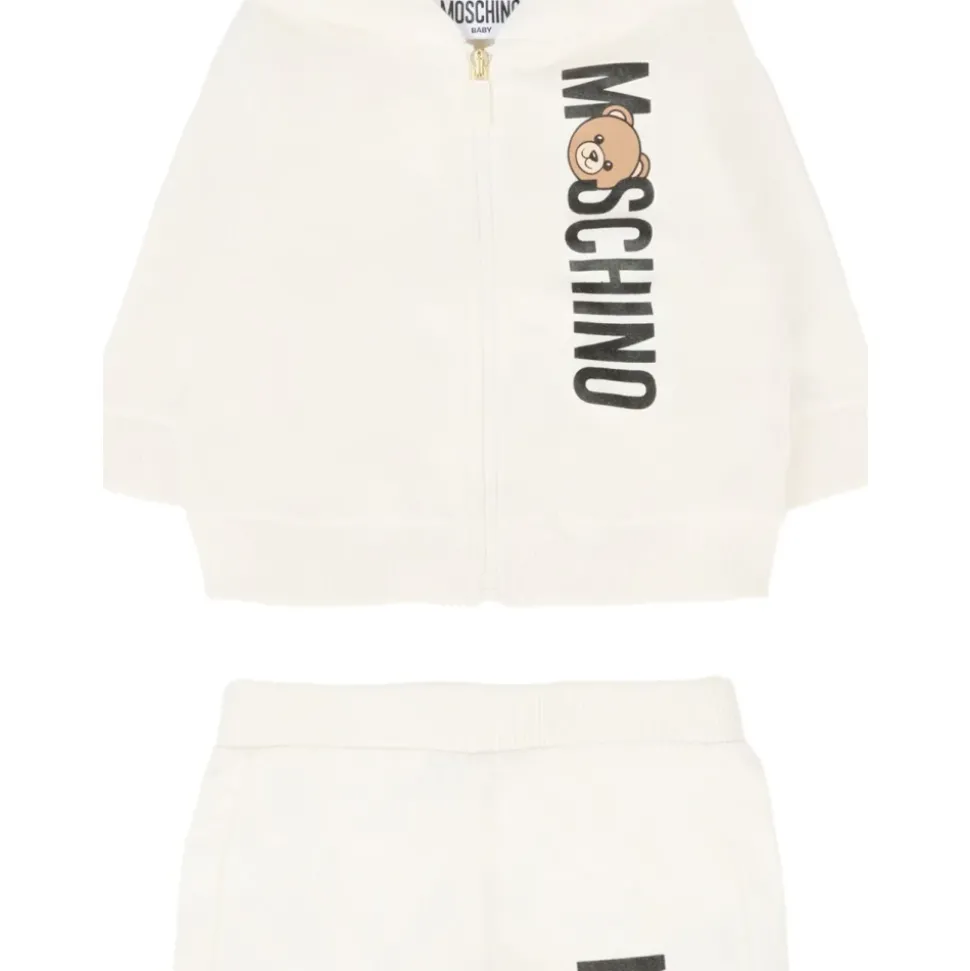 Teddy Print Trainingspak Set Wit Katoen