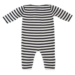 Tutina girocollo a serafino manica lunga fantasia a righe con patch mini logo e bottoni