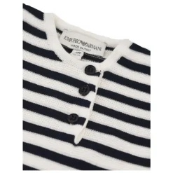 Tutina girocollo a serafino manica lunga fantasia a righe con patch mini logo e bottoni