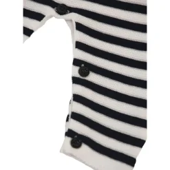 Tutina girocollo a serafino manica lunga fantasia a righe con patch mini logo e bottoni