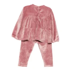 Velvet Roze Jurk Set Ronde Hals