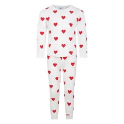 Wit Katoenen Pyjamaset met Rode Harten