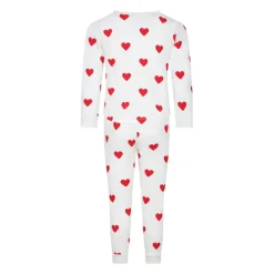 Wit Katoenen Pyjamaset met Rode Harten