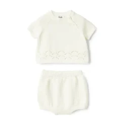 Wit Katoenen Tweedelige Babyjurk Set