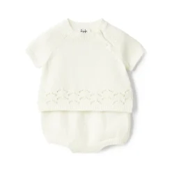 Wit Katoenen Tweedelige Babyjurk Set