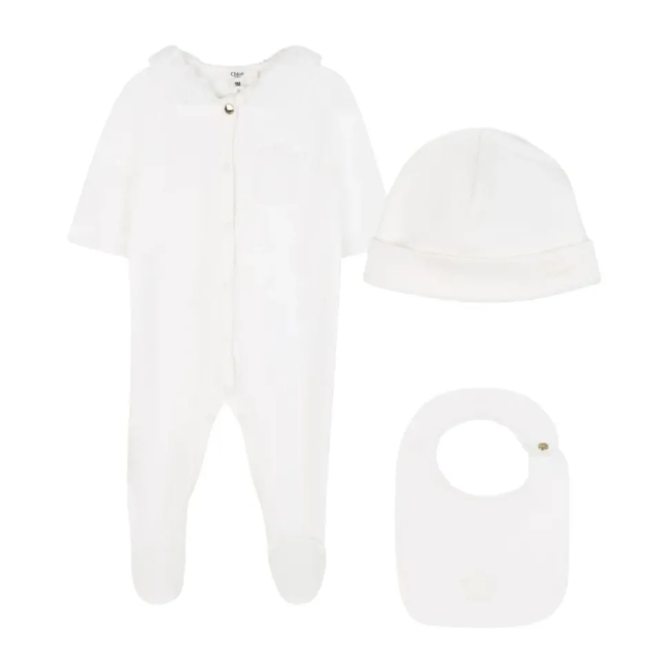 Wit Pyjama Set met Slabbetjes en Hoed