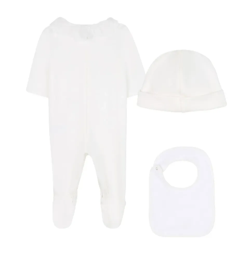 Wit Pyjama Set met Slabbetjes en Hoed