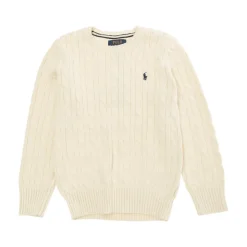 Witte Cable Knit Sweater met Pony Borduurwerk