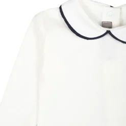 Witte Fleece Katoenen Body met Blauwe Kraag