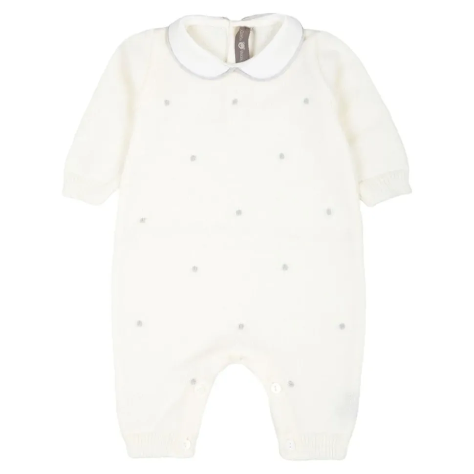 Witte Gebreide Polka Dot Jurk