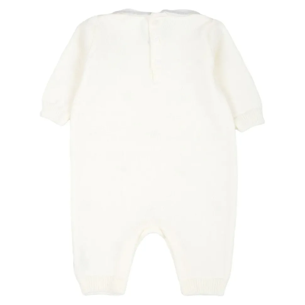 Witte Gebreide Polka Dot Jurk