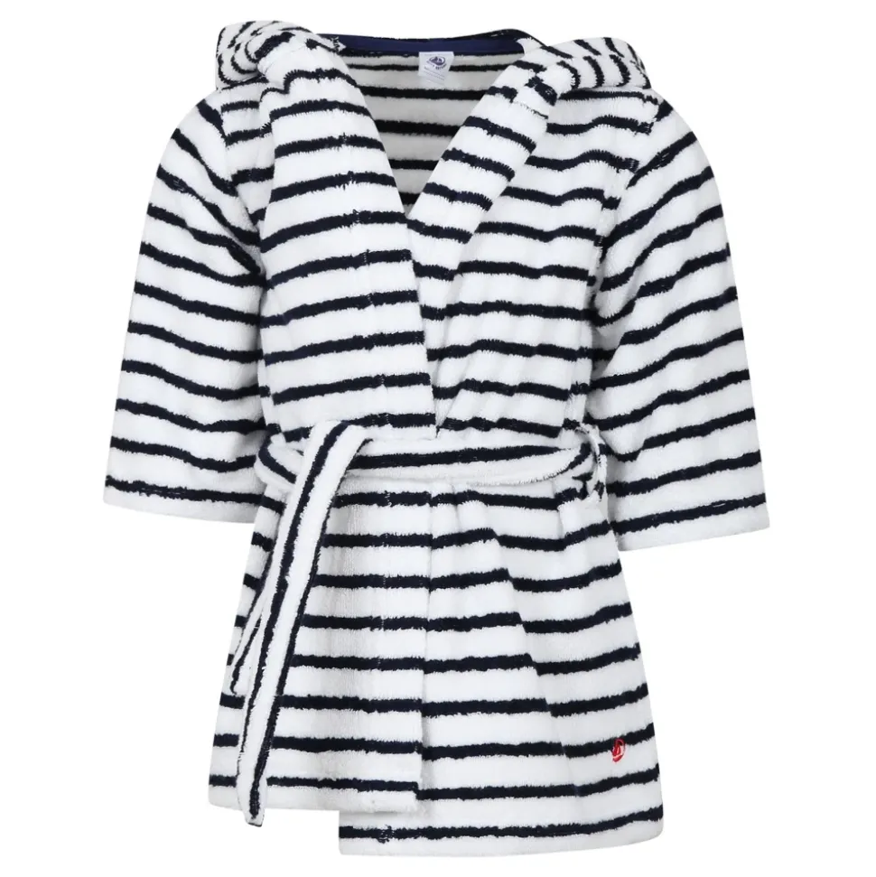 Witte Katoenen Badjas met Blauwe Strepen