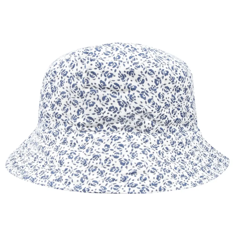 Witte Katoenen Cloche met Blauwe Bloemen