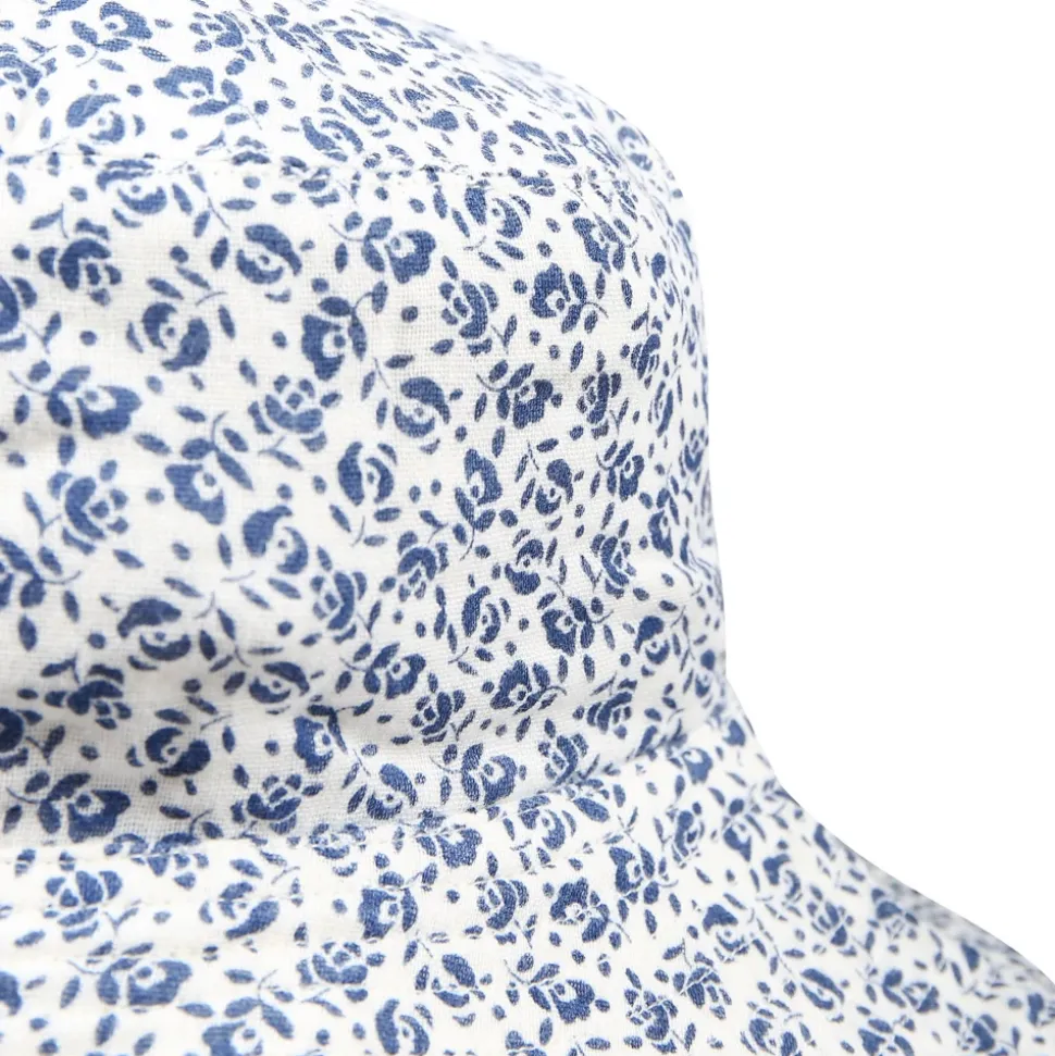 Witte Katoenen Cloche met Blauwe Bloemen