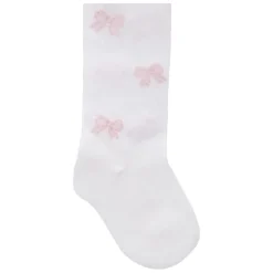 Witte katoenen panty met roze strik