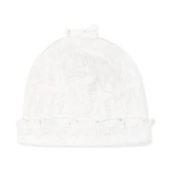 Witte Katoenen Pasgeboren Mutsen met Roze Logo