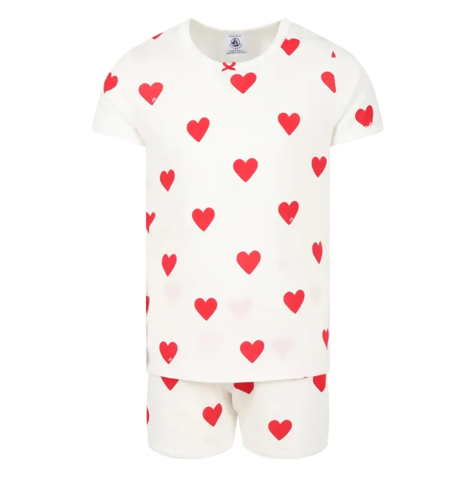 Witte katoenen pyjama met logo-hartjes