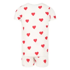 Witte katoenen pyjama met logo-hartjes