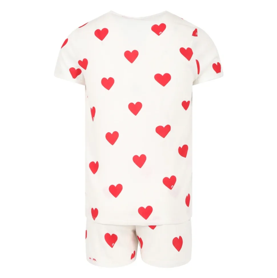 Witte katoenen pyjama met logo-hartjes